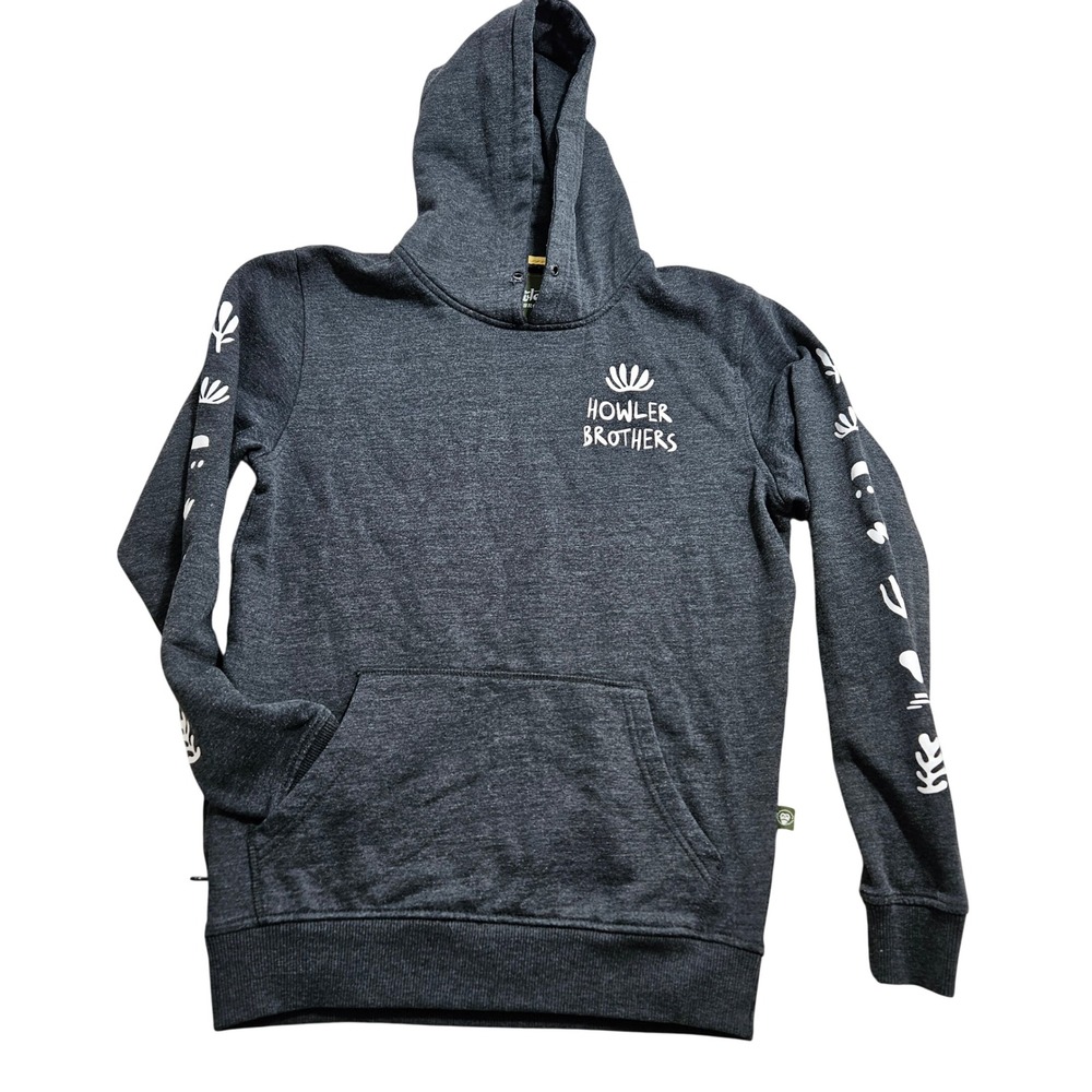 Howler Brothers Hoodie Mens Small Charcoal Grey Graphic‎ Sleeve Stash Pocket *